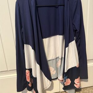 Floral Navy and White Open Cardigan